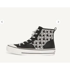 DKNY sz 7.5 black white lace up shell toe high top‎ canvas sneakers  NWT